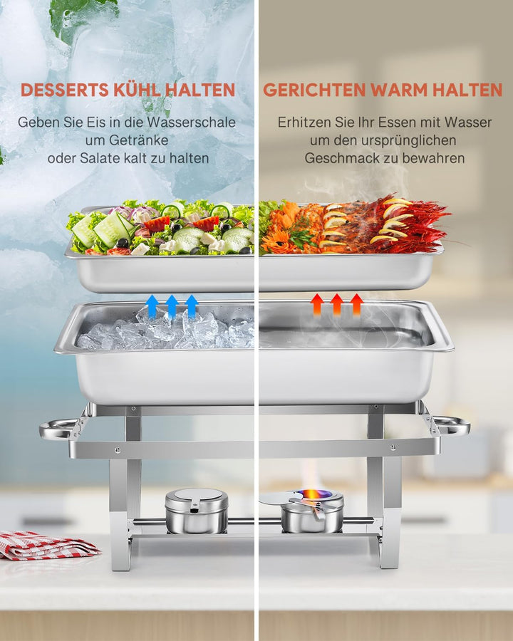 Wilprep Chafing Dish Speisewärmer 9L 2pcs Edelstahl Warmhaltebehälter Wärmebehälter Edelstahl Buffet