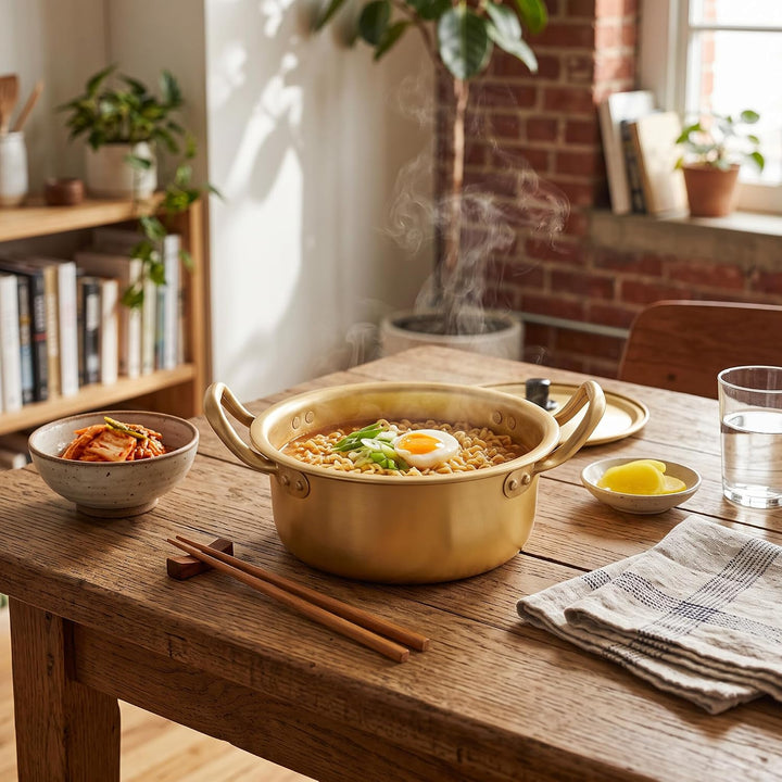 Korean Ramen Noodle Pot aus Gelbem Aluminium, Koreanischer Nudeltopf Ramen Nudeltopf, Aluminiumtopf