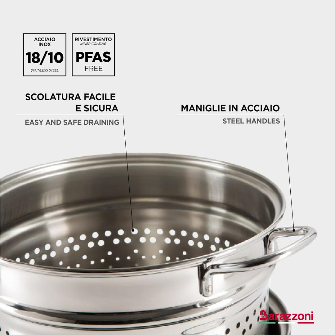 Barazzoni 419048022 Pasta-Topf, Kochen und Zusehen, Spaghetti-Topf, Deckel mit Korb, Made in Italy,