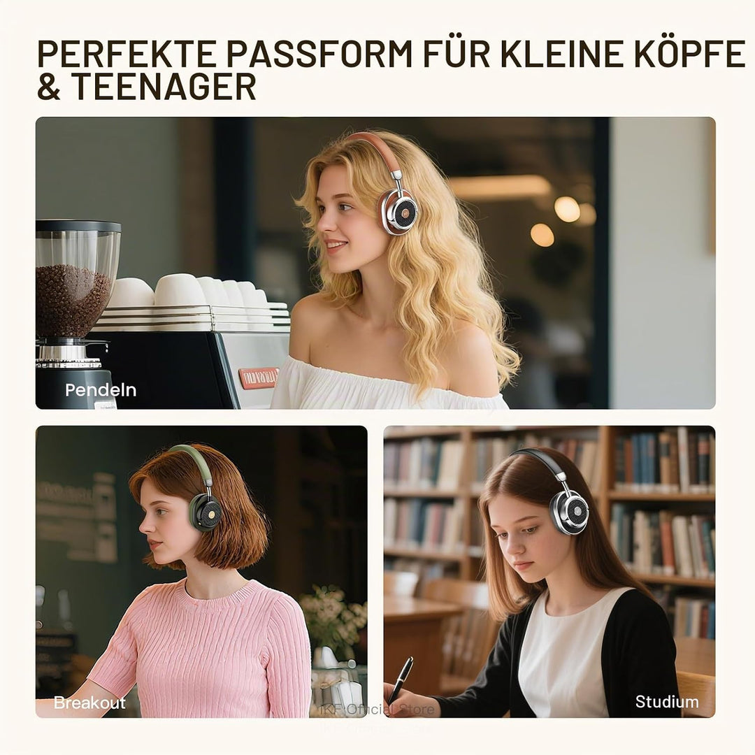 iKF Rona Retro Kopfhörer Bluetooth Mit Adaptive Noise Cancelling, Vintage Kopfhörer Kabellos, Hi-Res