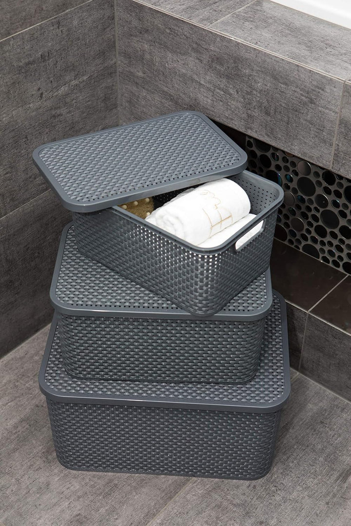 BranQ - Home essential Korb in Rattan Design 2er Set Grösse S 7l, Kunststoff PP, Anthrazit, 7 l 7 l