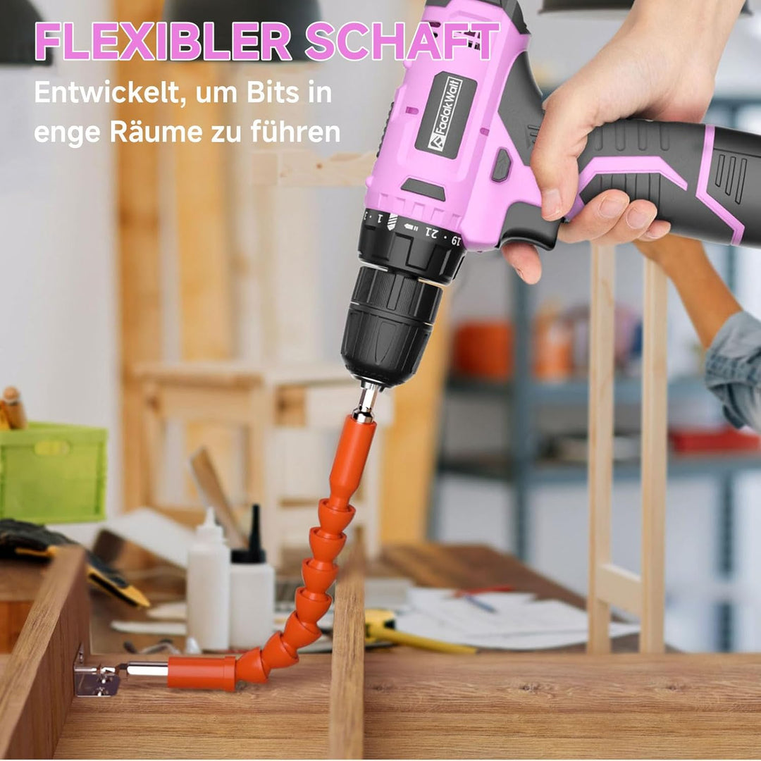 12V Akku-Bohrschrauber, Akku-Bohrschrauber-Set, 3/8" Zoll Schnellspannbohrfutter, Rosa Elektroschrau