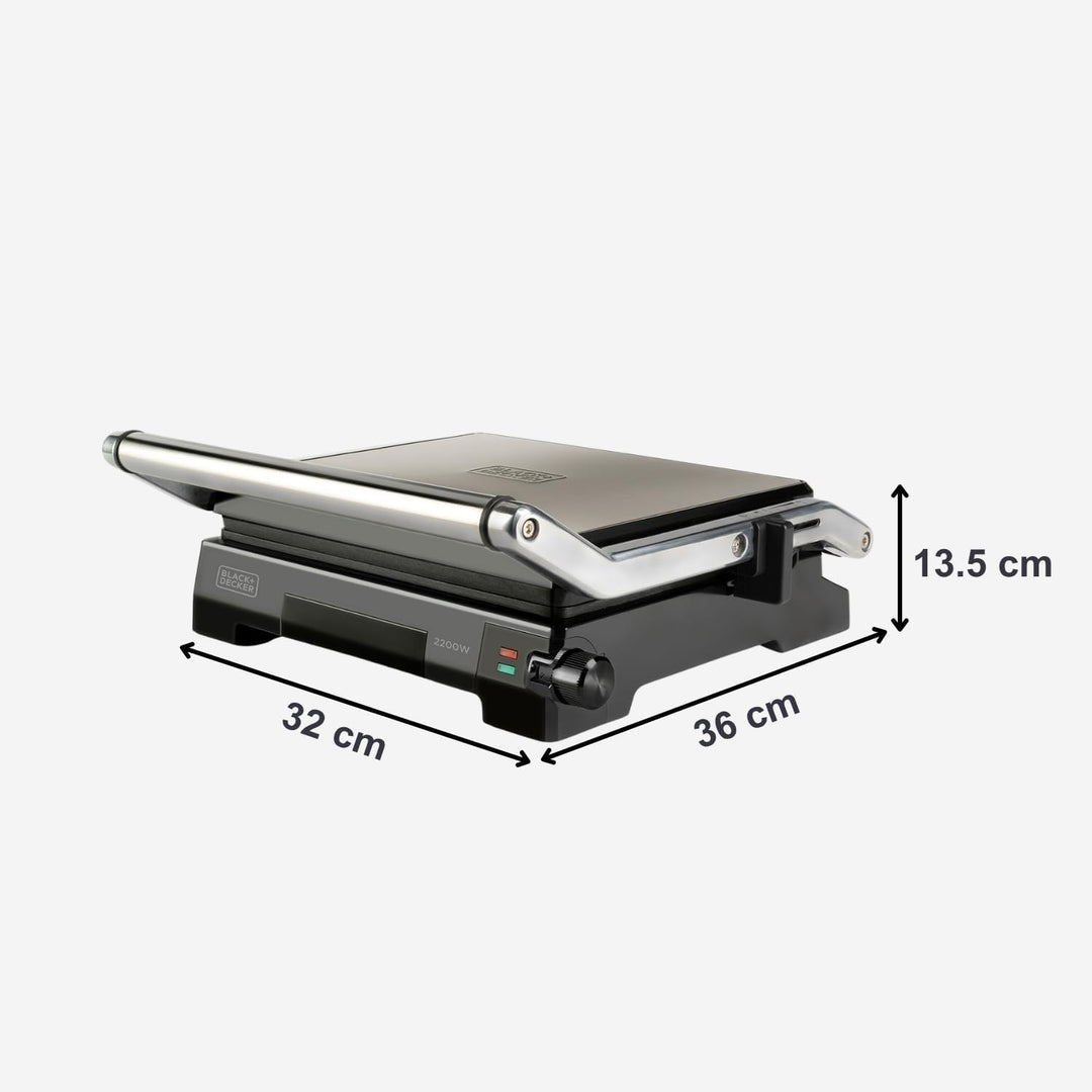 Black+Decker BXGR2200E -2-in-1: glatte Platten und Grill, Zubreiten von Fleisch, Fisch, Gemüse, 180º