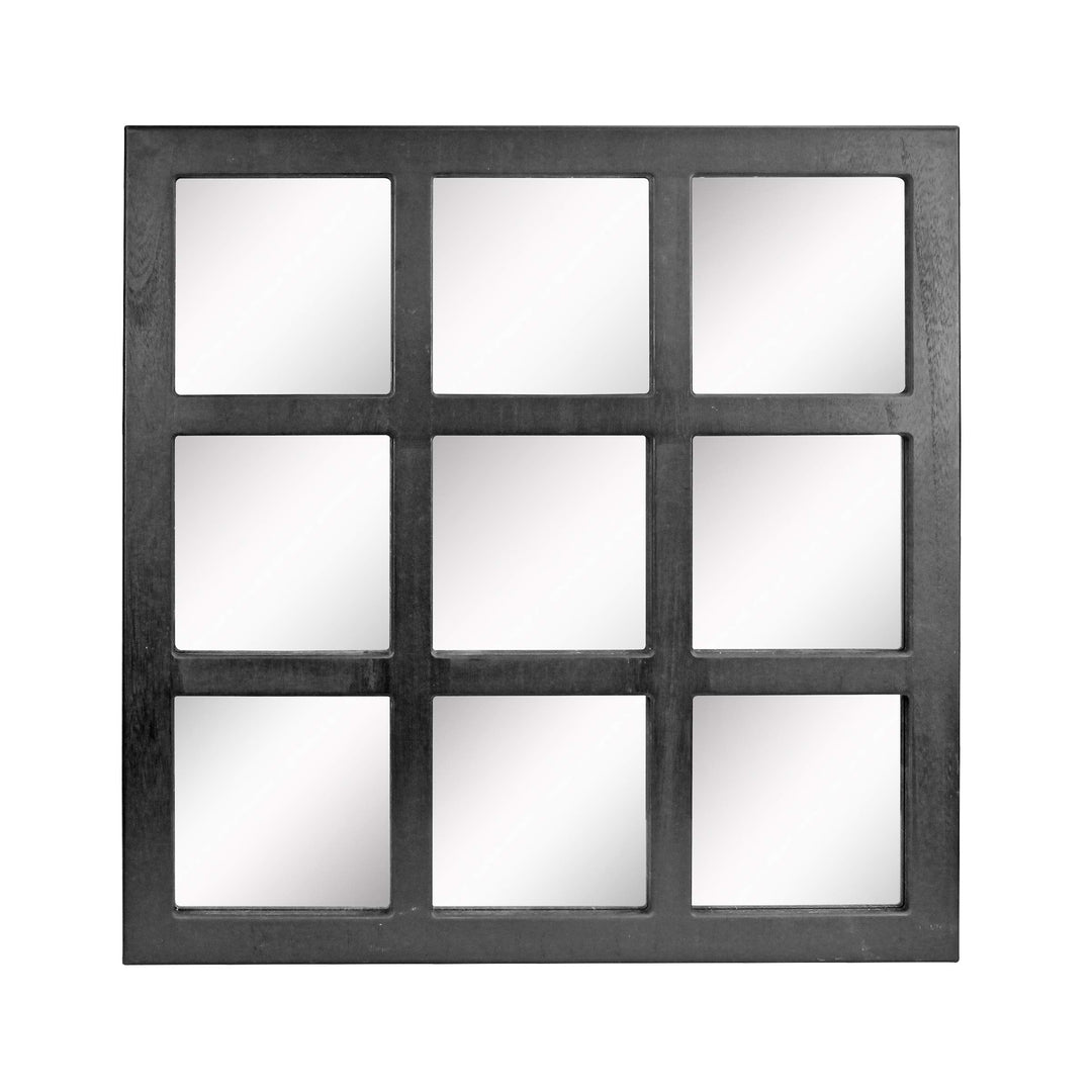 Stonebriar Square Rustic 9 Panel Window Pane Hanging Wall Mirror with Black Painted Wood Finish and