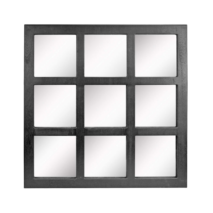 Stonebriar Square Rustic 9 Panel Window Pane Hanging Wall Mirror with Black Painted Wood Finish and