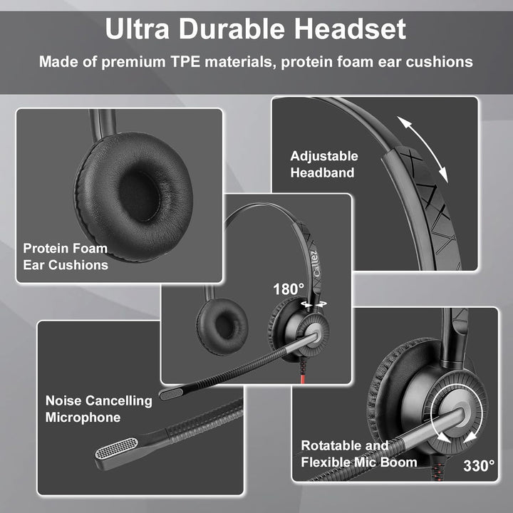 Callez USB PC Headset mit Mikrofon, Stereo Headset mit ENC 2 Noise Cancelling Mikrofon, Teams Anrufs
