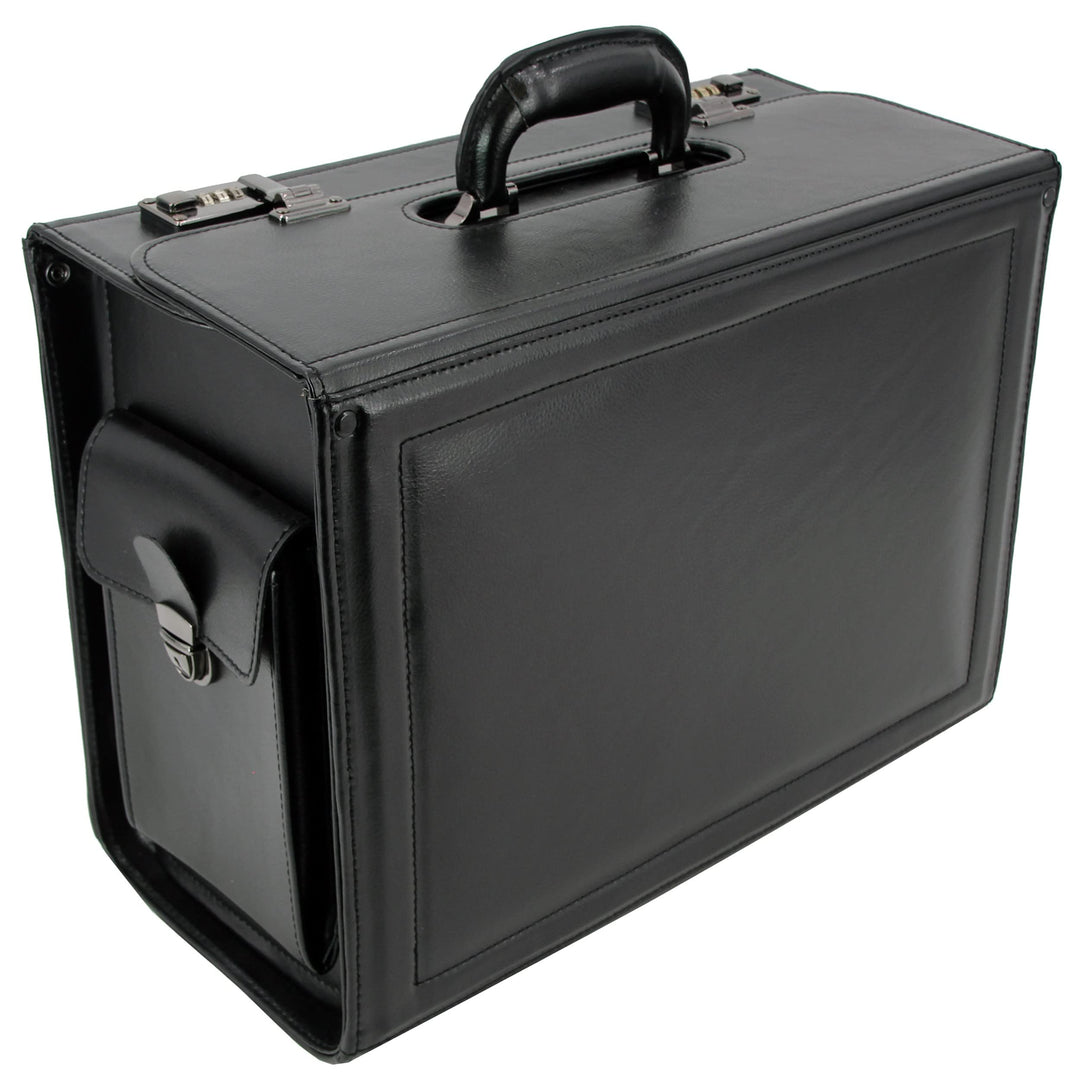 Roberto Romano handgefertigter Luxus Pilotenkoffer Milano aus Echtem Leder in schwarz 45043 | Lederk