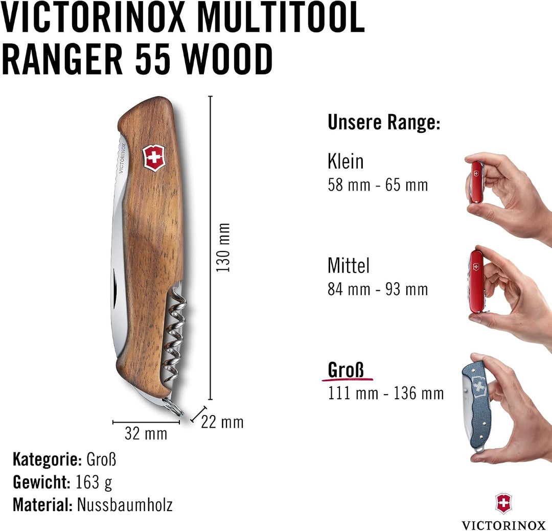 Victorinox Schweizer Taschenmesser gross, Ranger 55, Swiss Army Knife, Multitool, 10 Funktionen, Fes
