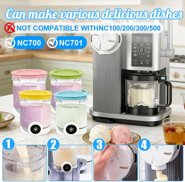 4 Stück Creami Behälter für Ninja Creami Swirl, 500ML Ersatzbecher für Ninja Swirl Creami NC700 &amp; NC