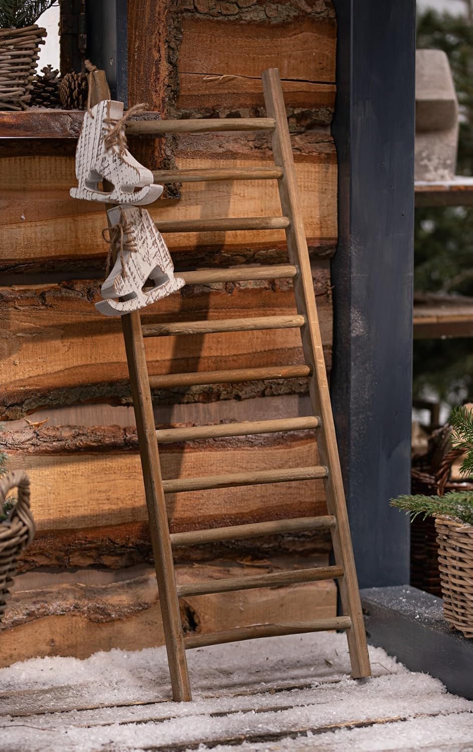 Dekoleidenschaft Deko-Leiter “Landhaus” aus Holz, 98 cm hoch, Handtuchhalter, Rankhilfe, Garten-Deko