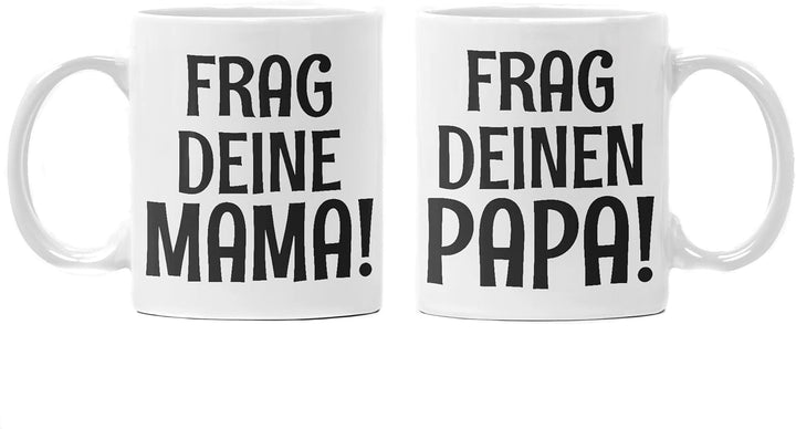 Trendation - Mama und Papa Partnertassen Geschenk Set Mutter Vater Geschenkidee Tassen Geschenkbox v