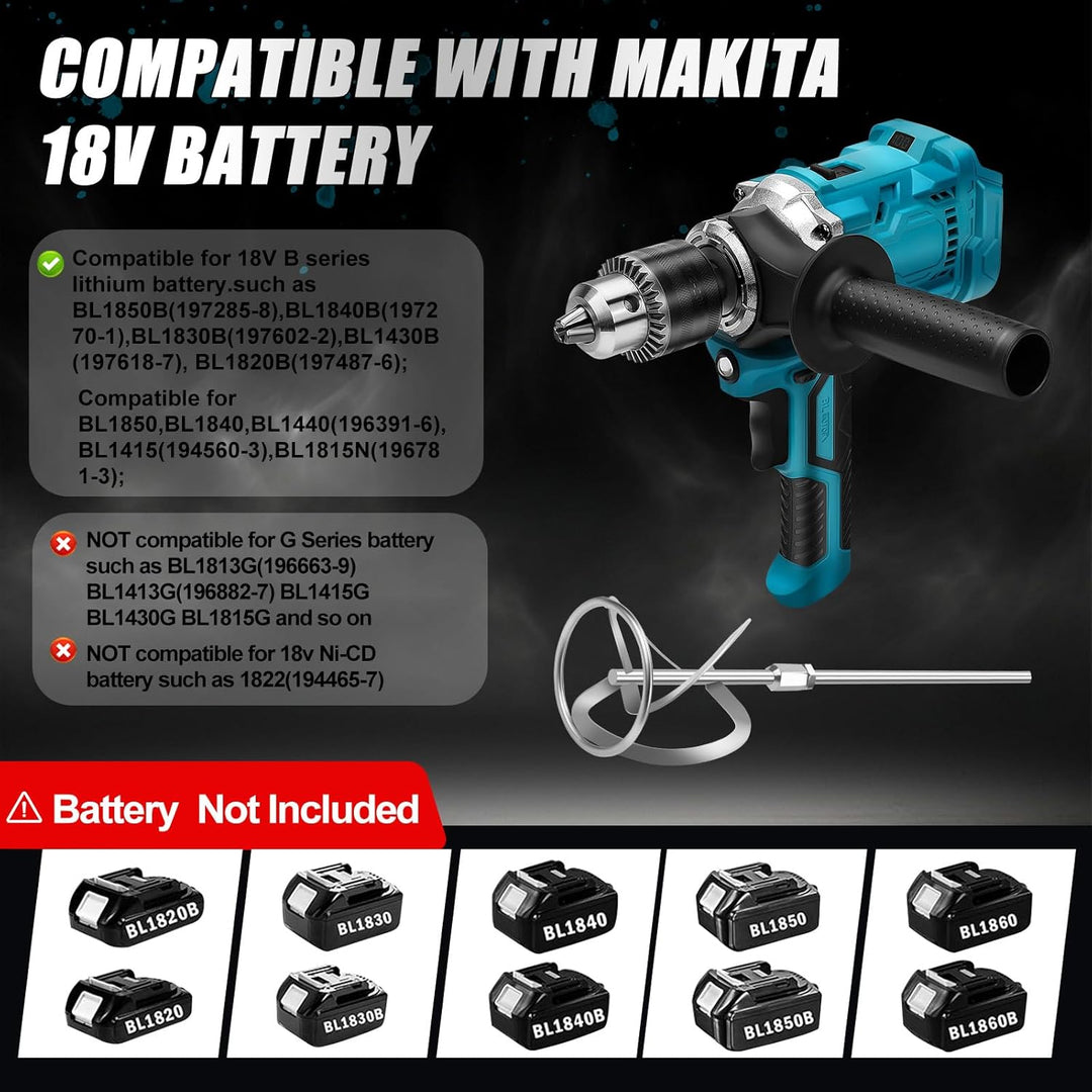 Akku Farbmörtelrührer Kompatibel mit Makita 18V Batterie, Brushless Rührwerk Zementmischer 2-Gang-Ge