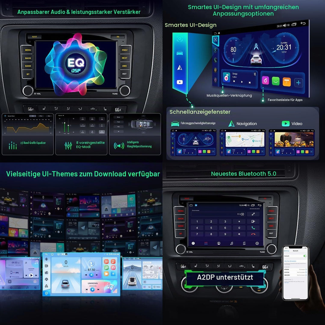 XTRONS Android Autoradio für VW T5 Golf 5 6 Passat B7 Polo, 7 Zoll IPS Bildschirm 8-Core 4+64GB Auto