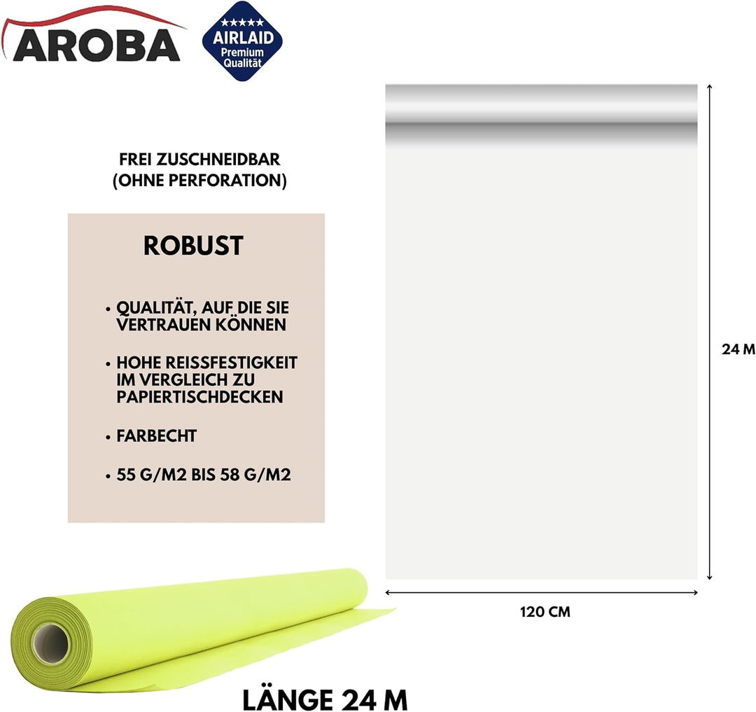 AROBA 1x Airlaid Tischdeckenrolle (Grün Kiwi, 1,2 m x 24 m) - Stoffähnliche Tischdecke - Hochwertige
