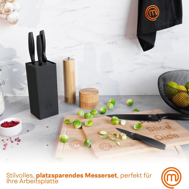MasterChef Messerblock mit Messer Kuchenmesser Set mit Santokumesser, Brotmesser, Kochmesser, Gemüse