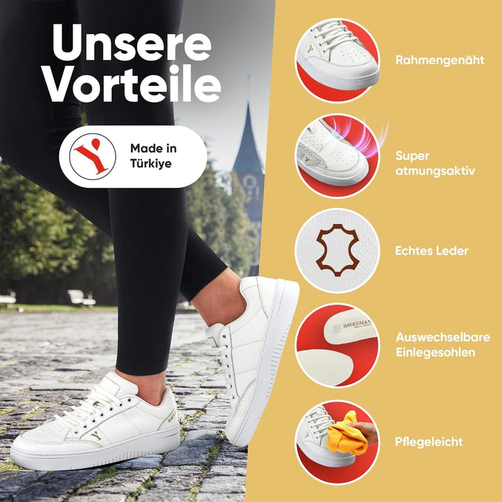 BAYKEMAN - Sneaker aus echtem Leder Unisex für Herren Damen Jungen Mädchen - sehr hochwertige, komfo