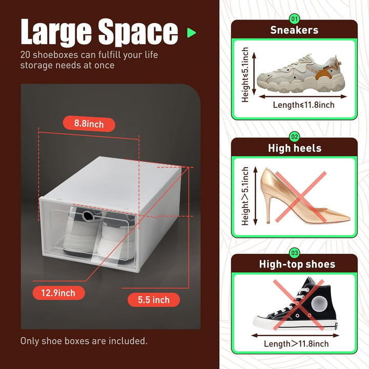 20 Stück Schuhbox Transparent Stapelbar Schuhboxen Klappbar Schuhaufbewahrung Kunststoffbox Schuhsch