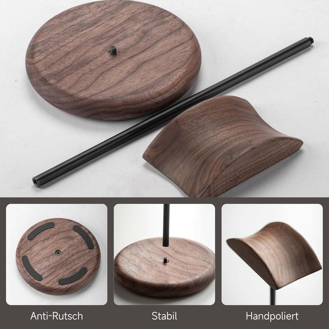 muso wood Headset Halterung Tisch Kopfhörer Ständer aus Walnussholz und Aluminium, Stabiler Kopfhöre