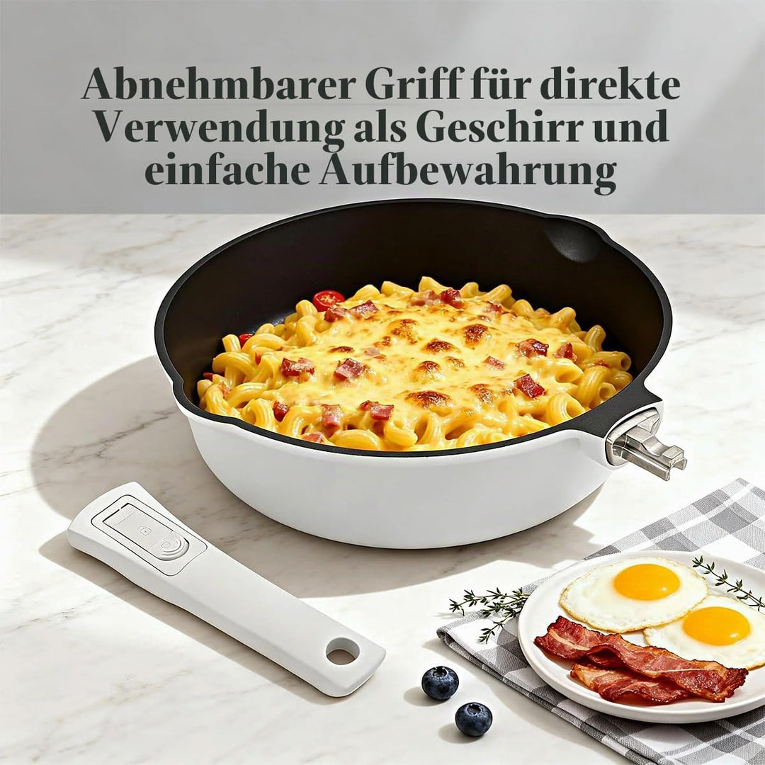 Pfanne 28cm mit Deckel, Aluminium Bratpfanne Hoher Rand mit Abnehmbarer Griff, Schmorpfanne 28 cm fü