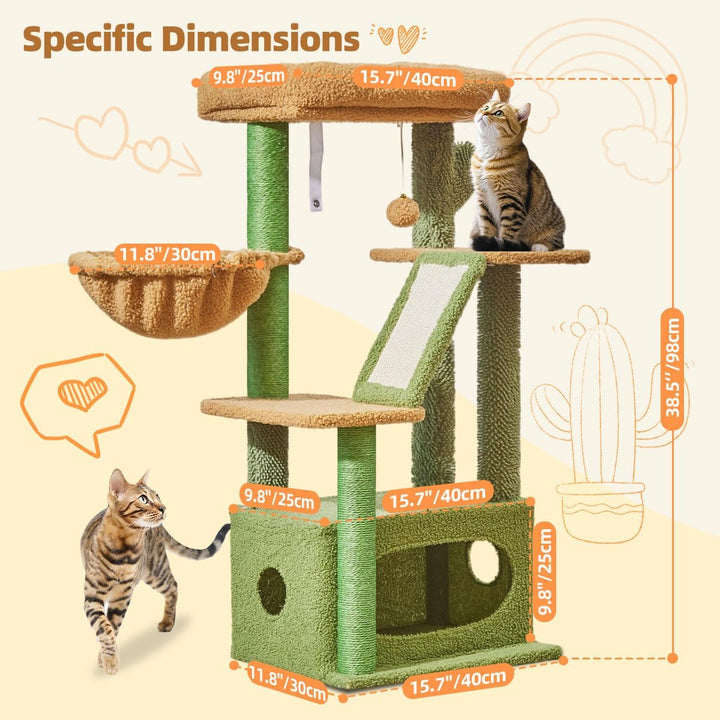 Taoqimiao Kratzbaum Klein, 98cm katzenbaum Stabil KatzenKratzbaum Cat Tree mit Katzenhaus, Korb, 4 K