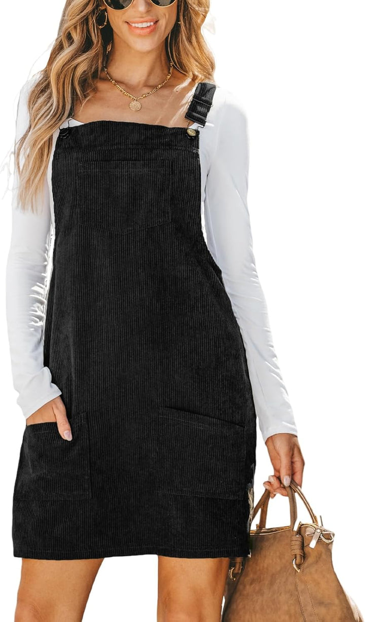 CUPSHE Damen Latzrock Quadratischer Ausschnitt Hosenträger Taschen Cord Latzkleid Overallkleid Freiz