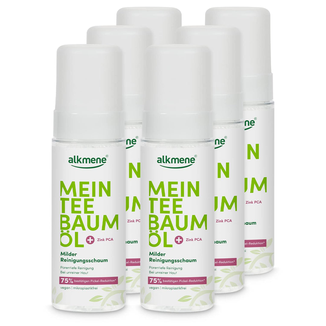 alkmene Mein Teebaumöl Reinigungsschaum Gesicht 6x 150 ml Pickel Reduktion 75% bestätigt - naturrein