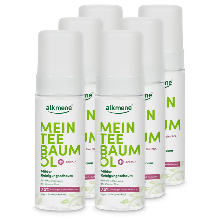 alkmene Mein Teebaumöl Reinigungsschaum Gesicht 6x 150 ml Pickel Reduktion 75% bestätigt - naturrein