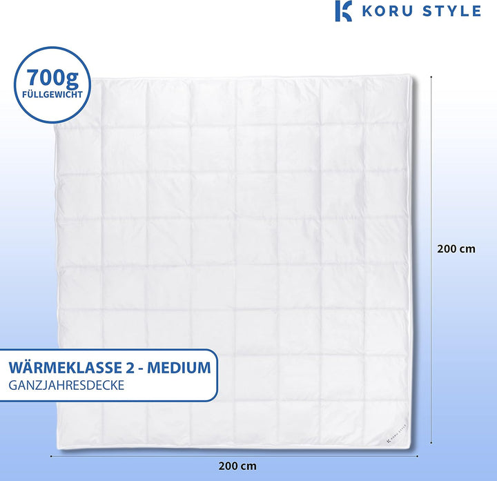 Koru Style Royal Daunen Bettdecke 200x200 cm – 90% Gänsedaunen / 10% Federn – Ganzjahresdecke – Luxu