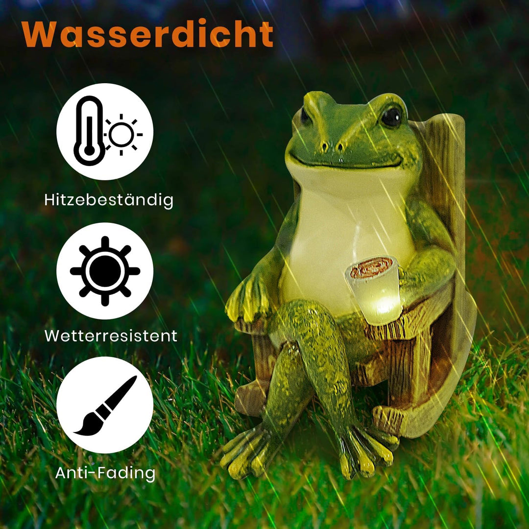 Umikk Frosch Figuren Draussen Deko Solar Garten Figuren Ornament mit Solar Lampe, Outdoor Frosch Sta