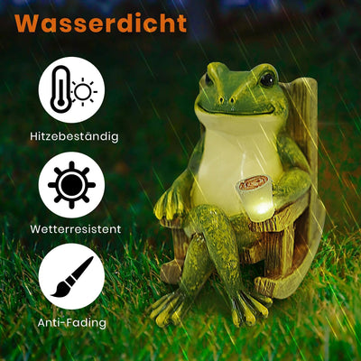 Umikk Frosch Figuren Draussen Deko Solar Garten Figuren Ornament mit Solar Lampe, Outdoor Frosch Sta