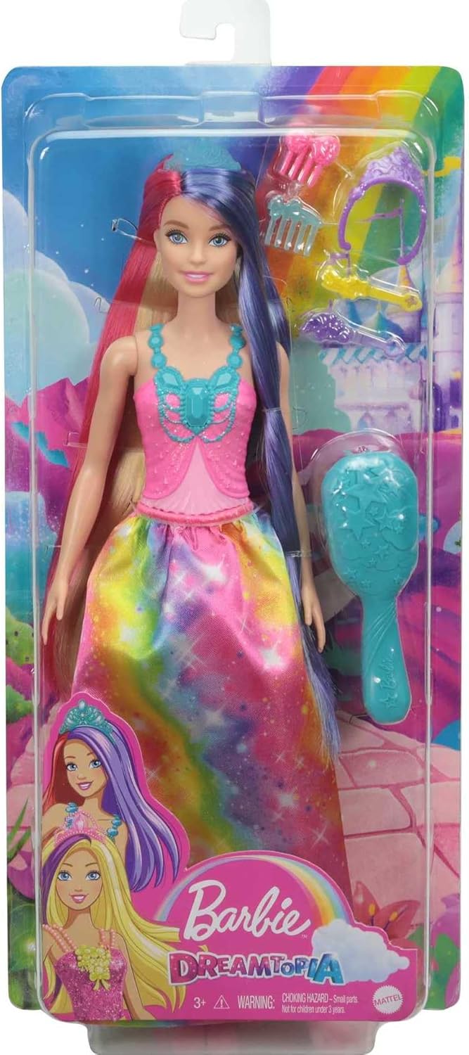 Barbie GTF38 - Dreamtopia Regenbogen Königlich (ca. 30 cm) mit extralangen Fantasiehaaren in Zwei Fa