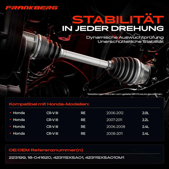 Frankberg 1x Antriebswelle Gelenkwelle Hinten Links Kompatibel mit CR-V III RE 2.0L 2.2L 2.4L 2006-2