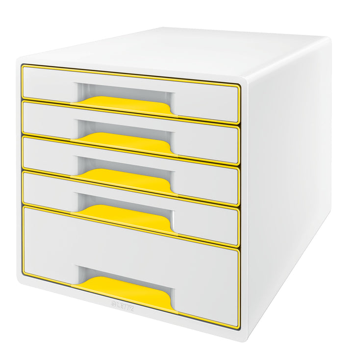 Leitz CUBE Schubladenbox mit 5 Schubladen, Weiss/Gelb, A4, Inkl. transparentem Schubladeneinsatz, WO