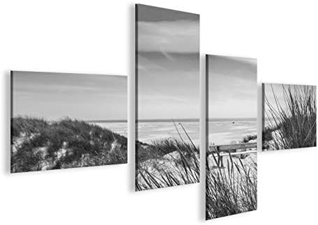 islandburner Bild Bilder auf Leinwand Nordseestrand Schwarz/Weiss Dünen 4L XXL Poster Leinwandbild W