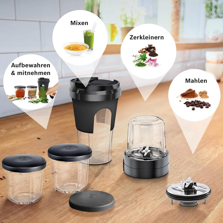 Bosch Zubehör-Set TastyMoments MUZ45XTM1, 5-in-1 Multi-Zerkleinerer-Set (Mixen, Mahlen, Hacken, Aufb