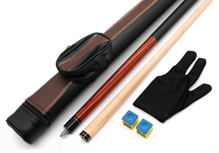 Billard Queue Set Komplettset Cobra Braun, 148cm Queue mit Köcher, Handschuh und Kreide