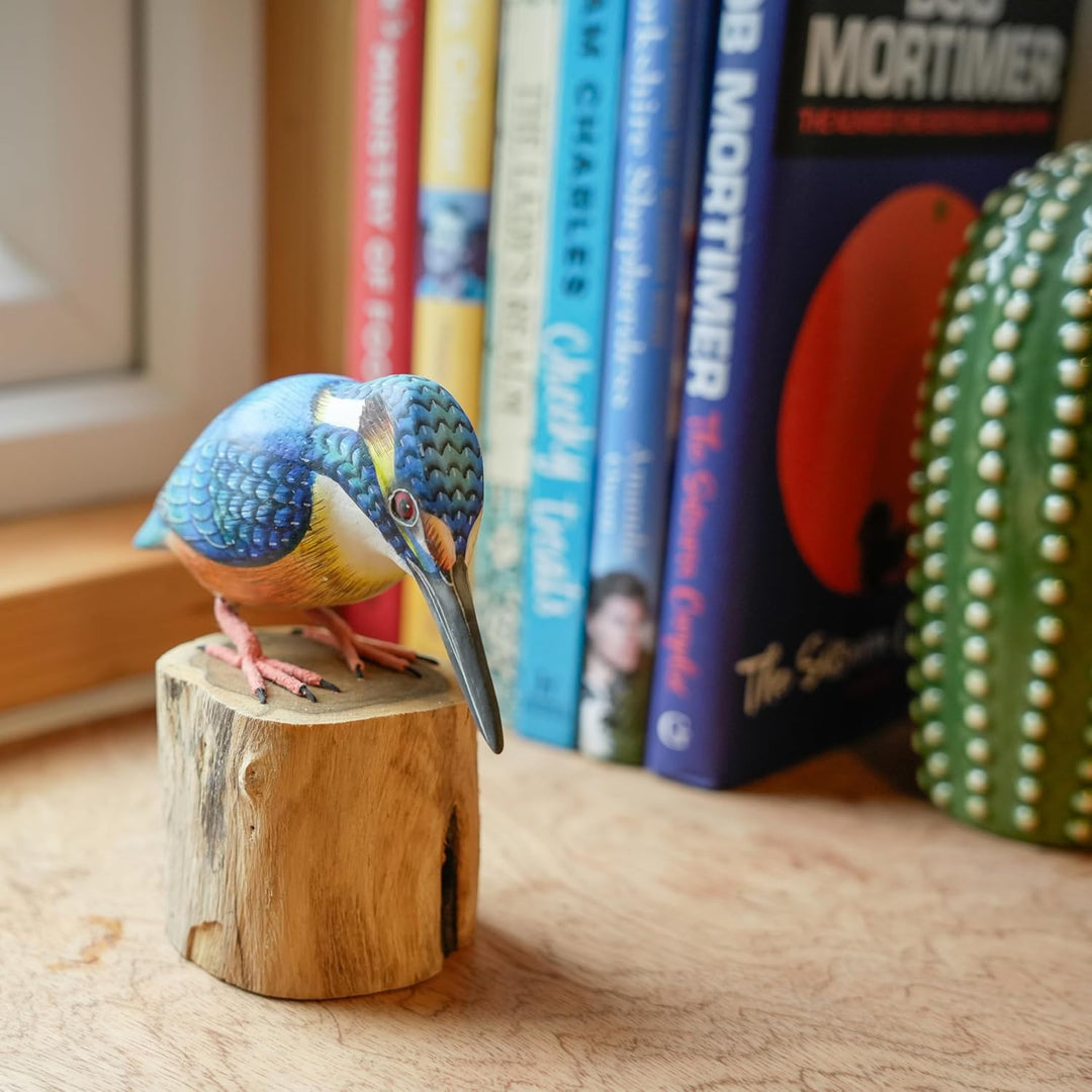 Hand geschnitzt aus Holz Vogel, Holz, Eisvogel Blau, Blau