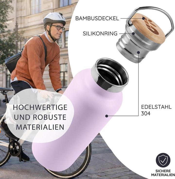 Bambaw Thermosflasche 350ml Edelstahl, Trinkflasche Spülmaschinenfest, Trinkflasche 350ml, Passt in