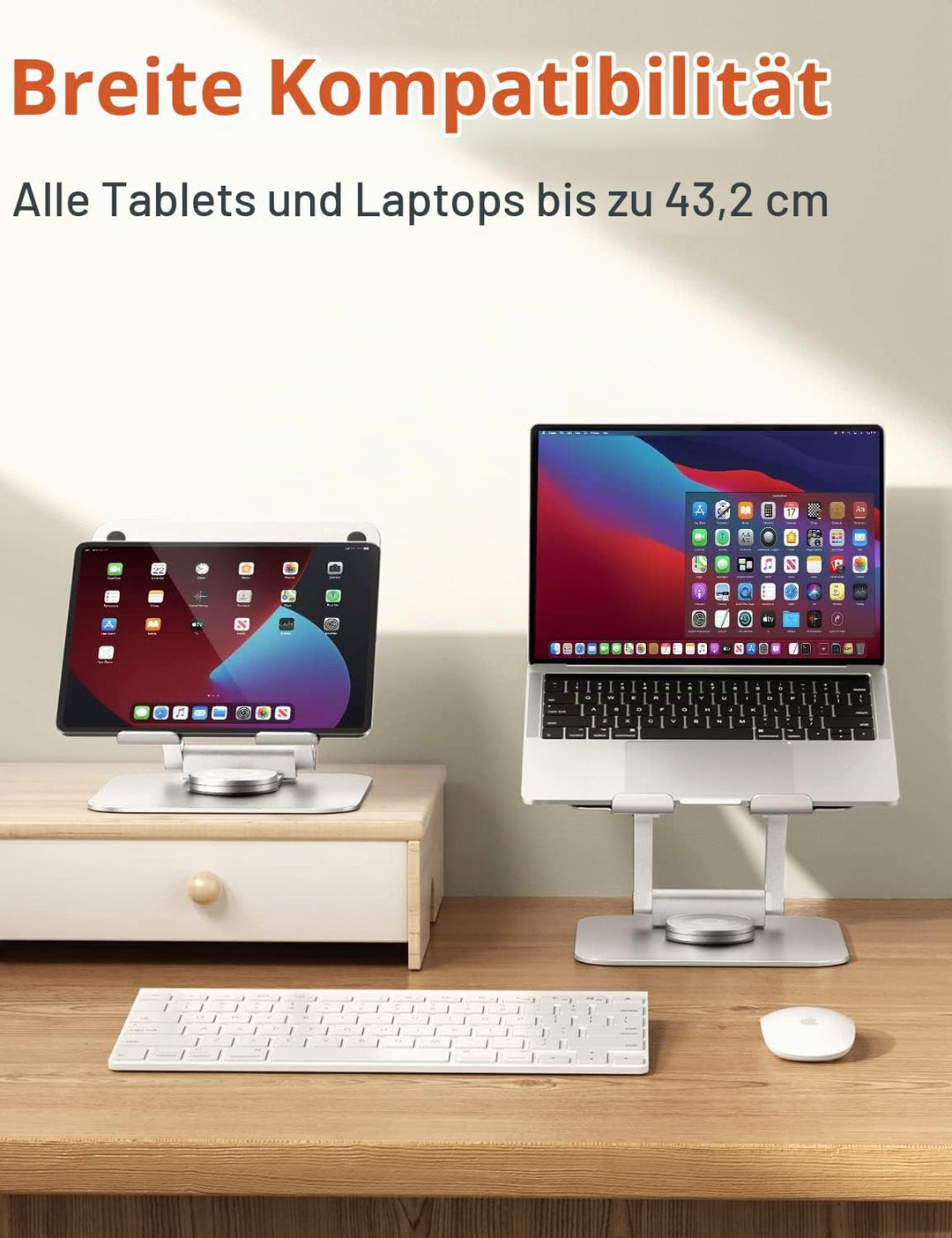Laptop Ständer mit 360° Drehbarer Basis, Ergonomisch Laptopständer Höhenverstellbar, Laptop Erhoehun