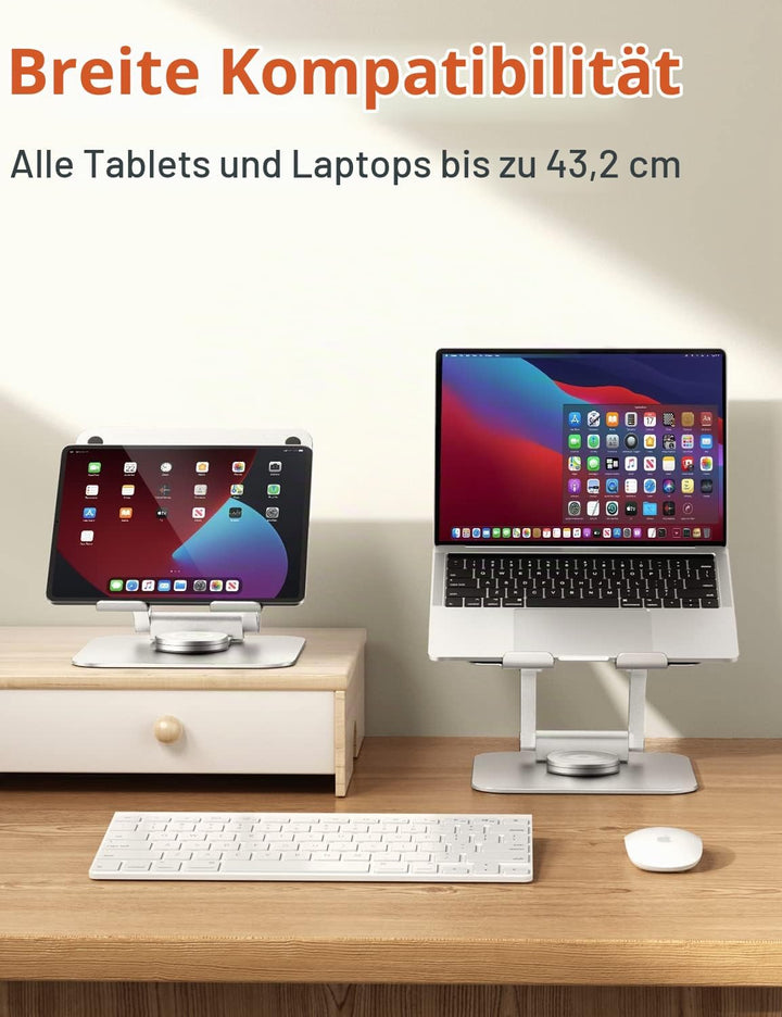 Laptop Ständer mit 360° Drehbarer Basis, Ergonomisch Laptopständer Höhenverstellbar, Laptop Erhoehun