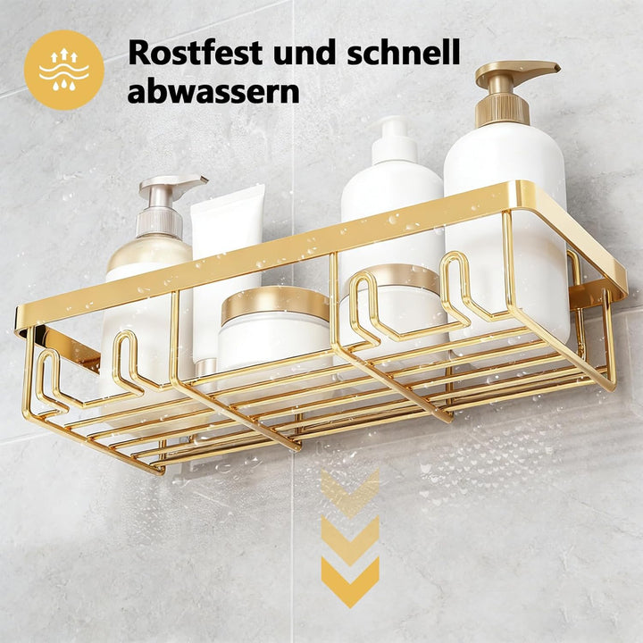 Duschablage Ohne Bohren Gold, 5 Stück Shampoo Halterung Für Dusche Mit Haken, Wiederverwendbar Edels