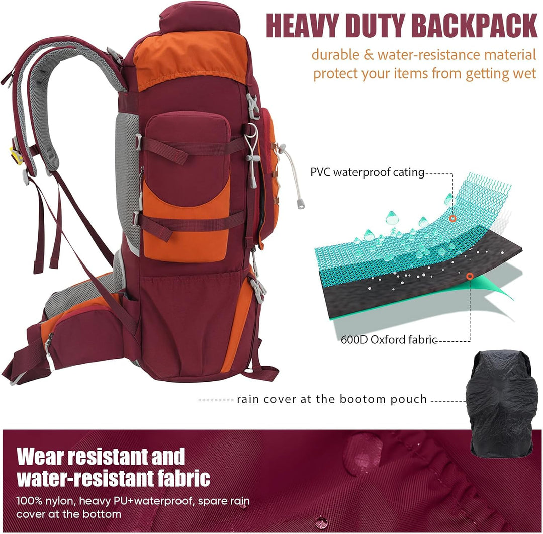 Bseash 70L (65+5) Wasserdichter Wanderrucksack mit Regenschutz, Outdoor-Sport, Reisen, Tagesrucksack