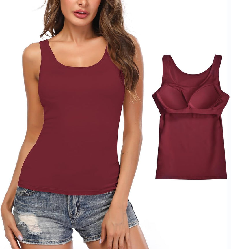 STARBILD Damen Unterhemd BH-Hemd Basic U-Ausschnitt Eingebauter BH Bügelloser Gepolstert Tank Tops,