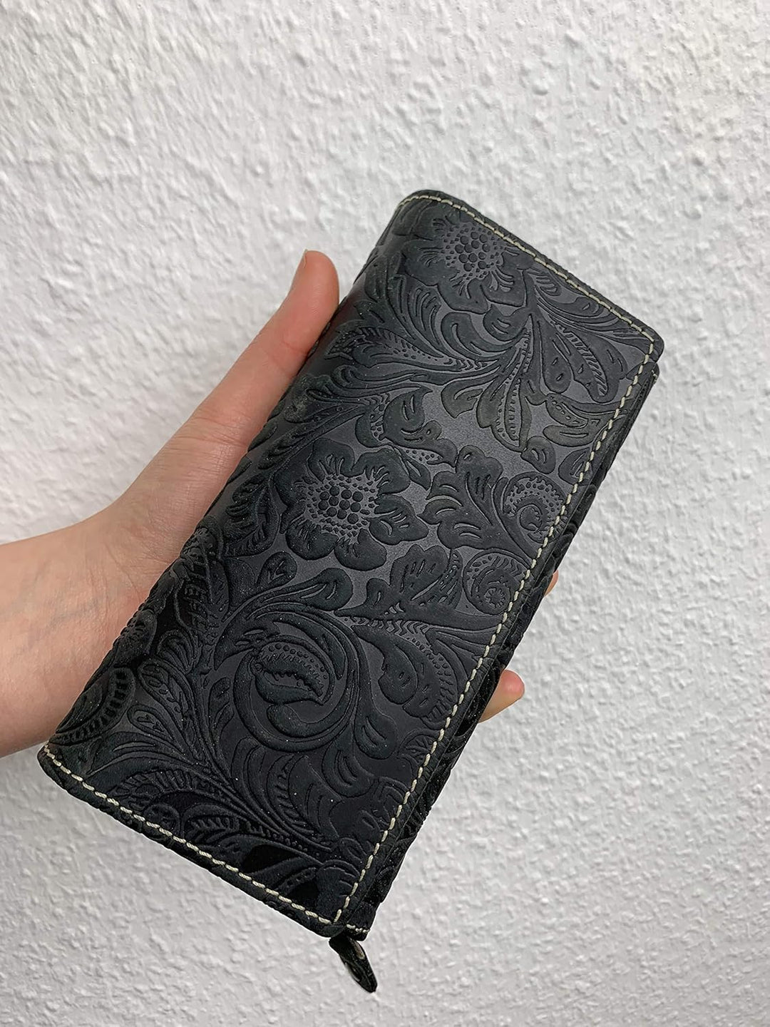 Grosse Damenlangbörse Natur Damen Portemonnaie im Vintage Look LEAS in Echt-Leder, schwarz