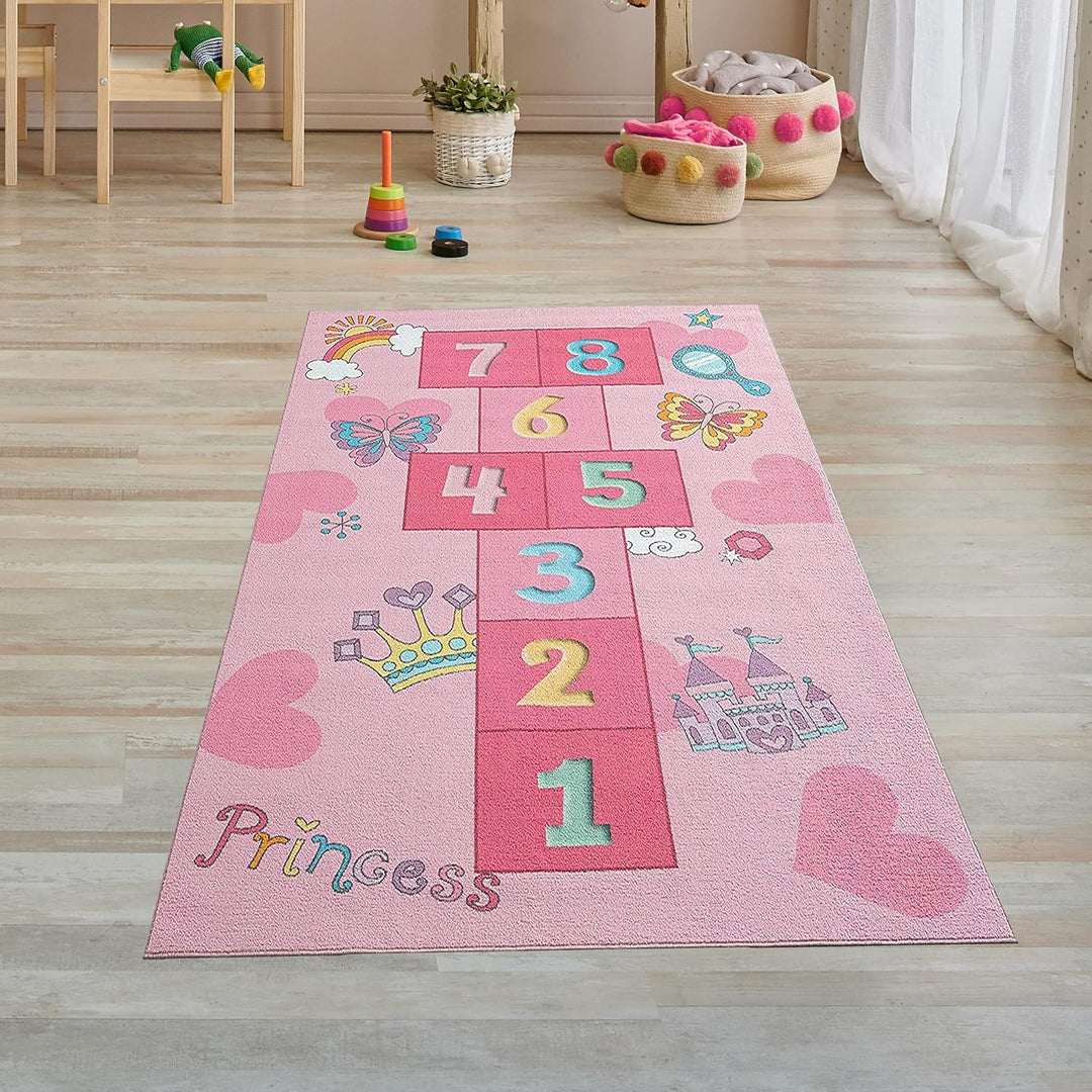 Teppich-Traum Prinzessinnen Hüpfspiel Kinder Spielteppich mit Schmetterlingen & Herzen in pink, Läuf