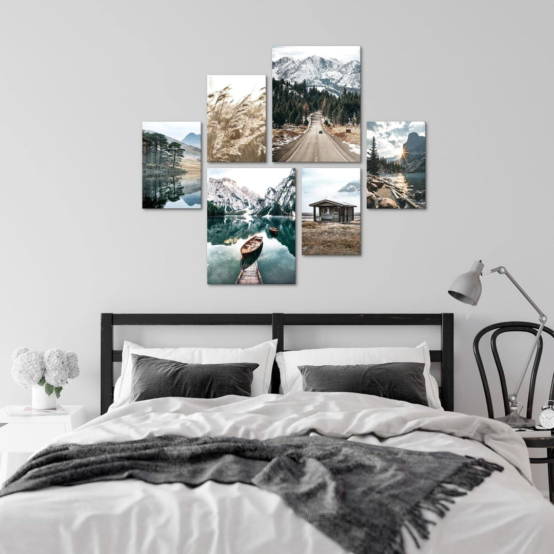 Novart Bilder Set - AUFHÄNGFERTIG - KEIN EXTRA RAHMEN BENÖTIGT - See Berge Landschaft Modern Natur -
