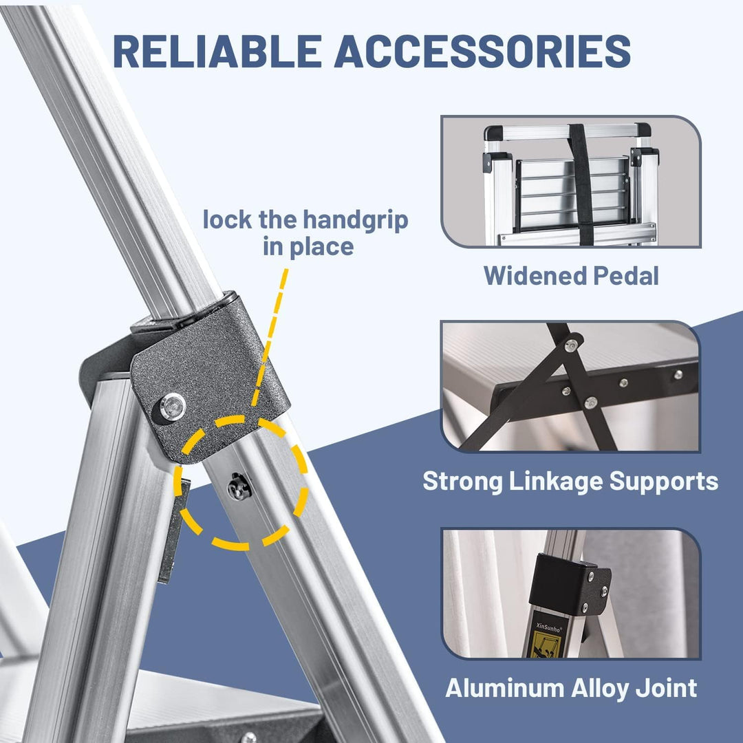 XinSunho Stufenleiter, Klappleiter 5 Stufen mit Ausziehbarem Handlauf, Aluminium Trittleiter, rutsch