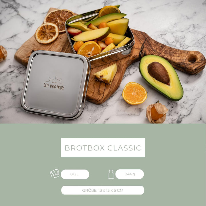 Brotbox Classic | Brotdose Kinder 500ml | Lunchbox aus Edelstahl BPA frei | Vesperbox Spülmaschinenf