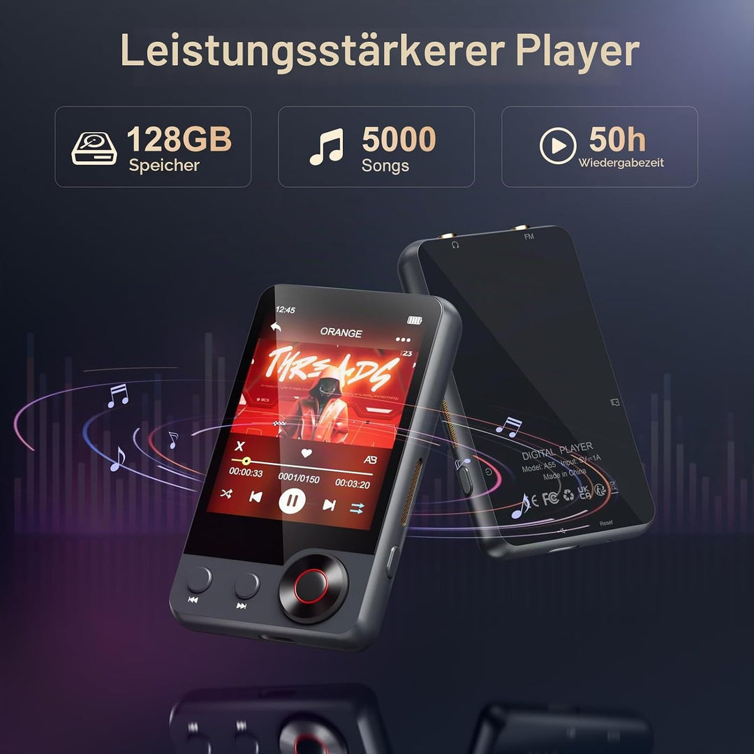 128GB MP3-Player mit Bluetooth 5.3, Oilsky 2,4 Zoll tragbarer Touchscreen MP3 Musikplayer mit Lautsp