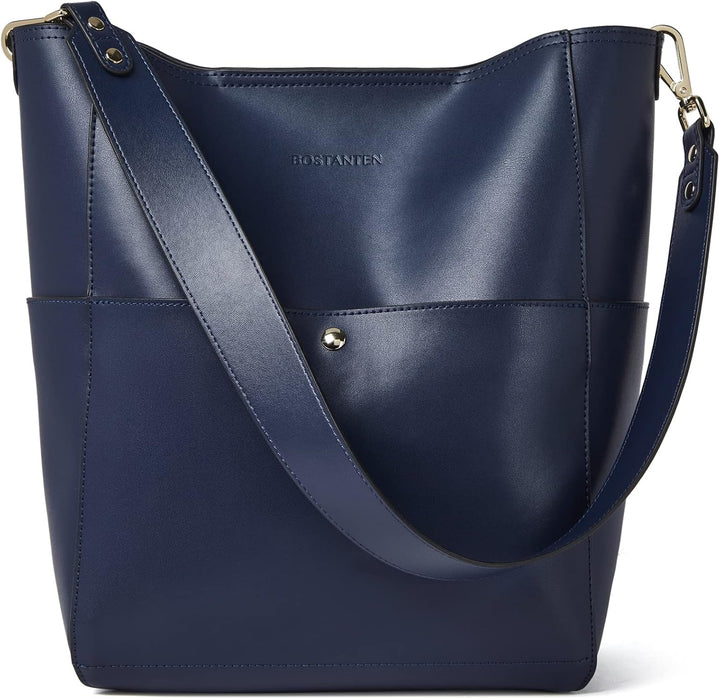 BOSTANTEN Leder Damen Handtasche Schultertasche Umhängetasche Designer Tasche Gross Dunkelblau, Dunk